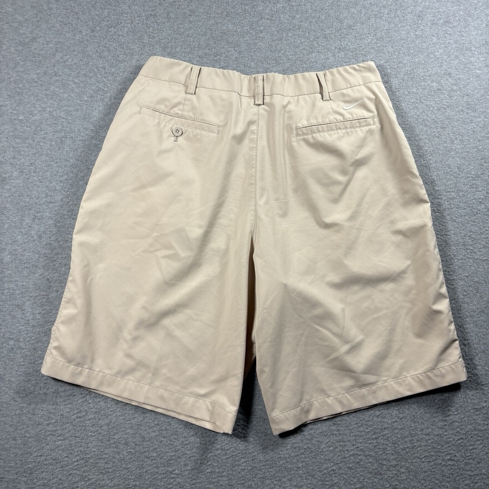 VTG Nike Golf Fit Dry Shorts Mens 36 Beige Tan Flat Front Y2K Tech Chino Swoosh - Picture 3 of 8